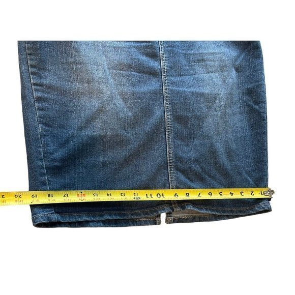 No Fuze Womens Jean Skirt 16 Blue Embroidered‎ Pockets Western Pencil Denim Slit - Picture 6 of 8